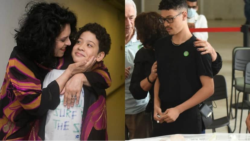 Gal Costa e seu filho, Gabriel; o rapaz no velório da mãe só se tomou conta nesta ocasião Gal Costa e seu filho, Gabriel; o rapaz no velório da mãe só se tomou conta nesta ocasião