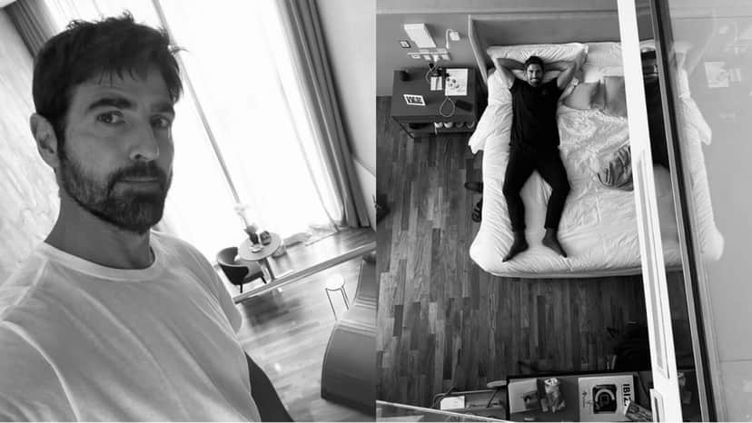Reynaldo Gianecchini surge deitado em cama de hotel (Reprodução/ Instagram)