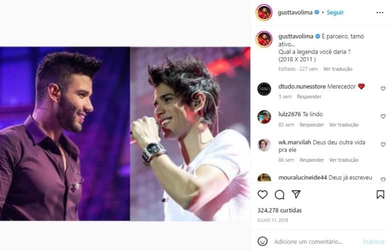 Gusttavo Lima publicou antes e depois em sei perfil (Foto: Reprodução/Instagram) Gusttavo Lima publicou antes e depois em sei perfil (Foto: Reprodução/Instagram)
