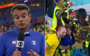 Direto do Catar, Jornal Nacional expõe o deputado Eduardo, filho de Bolsonaro na Copa e Brasil vê provocação: "Gado" (Foto: Reprodução / Globoplay) Direto do Catar, Jornal Nacional expõe o deputado Eduardo, filho de Bolsonaro na Copa e Brasil vê provocação: "Gado" (Foto: Reprodução / Globoplay)