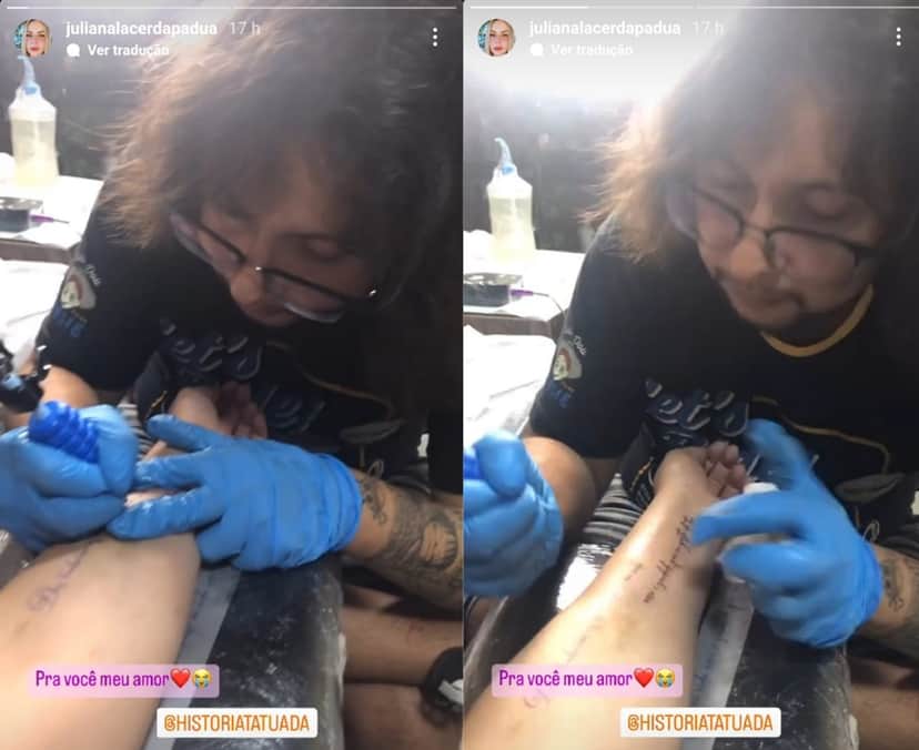 Viúva de Guilherme de Pádua faz o que ningupem imaginava e decide tatuar música em homenagem ao marido falecido Viúva de Guilherme de Pádua faz o que ningupem imaginava e decide tatuar música em homenagem ao marido falecido