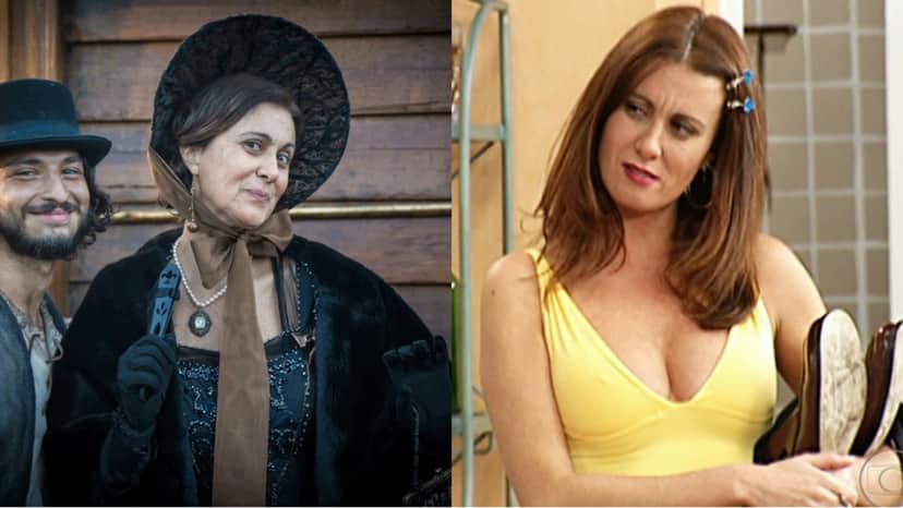 A atriz em seu último trabalho em novela e como Neide Aparecida, no Sai de Baixo