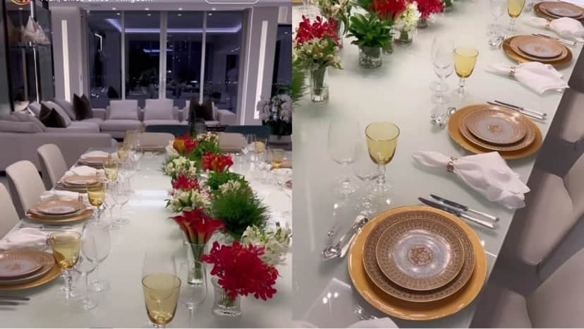 A extensa sala de jantar da mansão de Roberto Justus; esposa do empresário agradeceu a colaboração dos funcionários A extensa sala de jantar da mansão de Roberto Justus; esposa do empresário agradeceu a colaboração dos funcionários