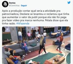 A Fazenda 14: Deolane Bezerra se recusou a participar de dinâmica e brigou, deixando a Record em pânico (Foto: Reprodução / Twitter) A Fazenda 14: Deolane Bezerra se recusou a participar de dinâmica e brigou, deixando a Record em pânico (Foto: Reprodução / Twitter)