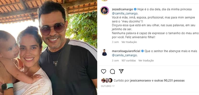 Zezé Di Camargo publica registro com filha e neta e faz declaração à herdeira Zezé Di Camargo publica registro com filha e neta e faz declaração à herdeira