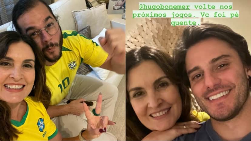 A apresentadora com o namorado, Túlio Gadêlha e ao lado com Hugo Bonemer, primo de William Bonner A apresentadora com o namorado, Túlio Gadêlha e ao lado com Hugo Bonemer, primo de William Bonner