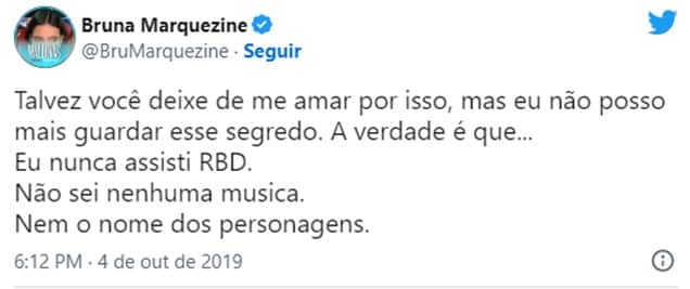 O Tuíte icônico e revelador de Bruna Marquezine fo resgatado por fãs dos Rebeldes O Tuíte icônico e revelador de Bruna Marquezine fo resgatado por fãs dos Rebeldes