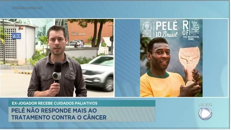 Repórter da Record trouxe informações sobre o estado de saúde de Pelé- Foto: Reprodução/Record Repórter da Record trouxe informações sobre o estado de saúde de Pelé- Foto: Reprodução/Record