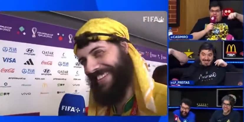 Defante fez pergunta inusitada para Richarlison após jogo do Brasil contra a Coréia do Sul (Foto: Reprodução / YouTube) Defante fez pergunta inusitada para Richarlison após jogo do Brasil contra a Coréia do Sul (Foto: Reprodução / YouTube)