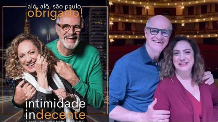 A atriz na peça Intimidade Indecente ao lado do parceiro de cena, Marcos Caruso (Reprodução/ Instagram) A atriz na peça Intimidade Indecente ao lado do parceiro de cena, Marcos Caruso (Reprodução/ Instagram)