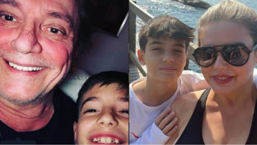 O caçula com o pai, em foto de 2019, e recentemente, com a mãe O caçula com o pai, em foto de 2019, e recentemente, com a mãe