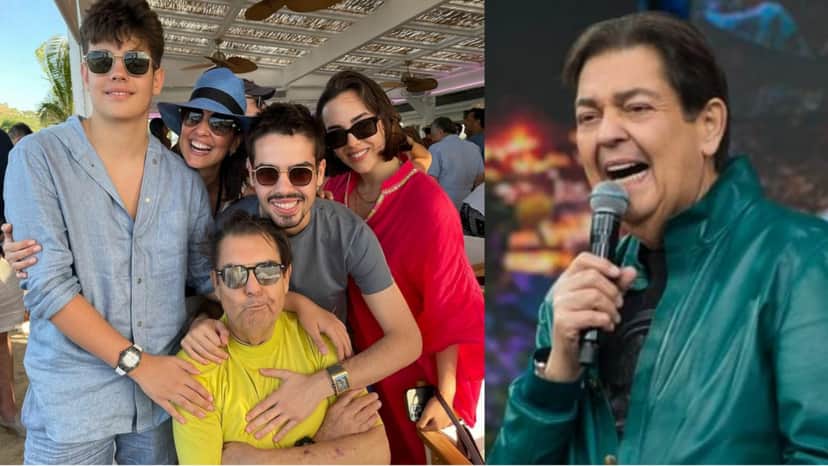 Rodrigo Silva, João Guilherme e Lara Silva, os filhos de Faustão; a esposa Luciana Cardoso ao fundo de chapéu ( Rodrigo Silva, João Guilherme e Lara Silva, os filhos de Faustão; a esposa Luciana Cardoso ao fundo de chapéu (