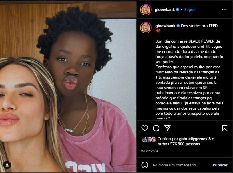 Gio Ewbank faz textão a filha, Títi, e diz o que ela fez - Foto: Reprodução Gio Ewbank faz textão a filha, Títi, e diz o que ela fez - Foto: Reprodução