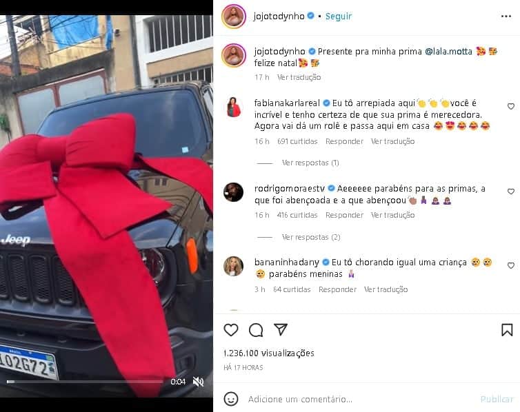 Jojo Todynho presenteou a prima com carro valioso (Foto: Reprodução/ Instagram) Jojo Todynho presenteou a prima com carro valioso (Foto: Reprodução/ Instagram)