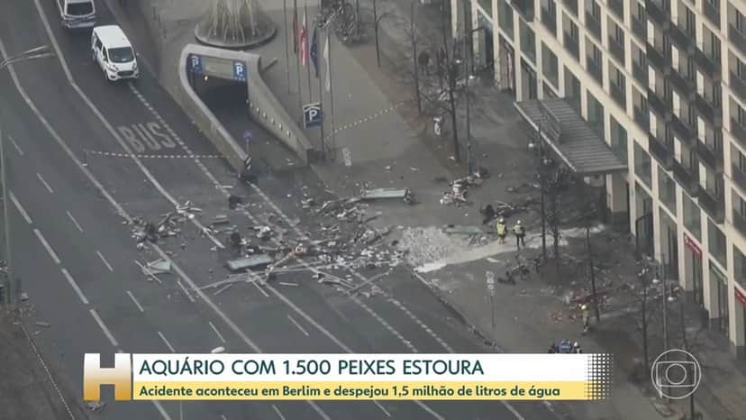 O maior aquário cilíndrico do mundo estourou na Alemanha, mostrou o Jornal Hoje (Foto: Reprodução / TV Globo) O maior aquário cilíndrico do mundo estourou na Alemanha, mostrou o Jornal Hoje (Foto: Reprodução / TV Globo)