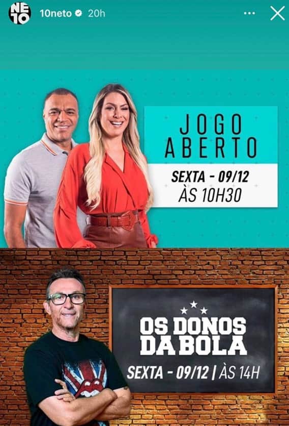 Neto divulga foto de Denílson e expõe mudança no Jogo Aberto da Band (Reprodução/ Instagram) Neto divulga foto de Denílson e expõe mudança no Jogo Aberto da Band (Reprodução/ Instagram)