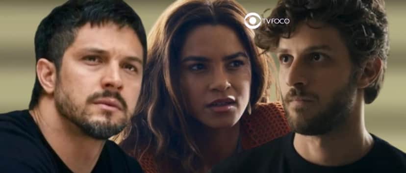 Bomba em Travessia - Entre a cruz e a espada, Brisa joga anel de noivado de Oto no lixo e corre atrás de Ari (Foto: Reprodução / Globo / Montagem TV Foco) Bomba em Travessia - Entre a cruz e a espada, Brisa joga anel de noivado de Oto no lixo e corre atrás de Ari (Foto: Reprodução / Globo / Montagem TV Foco)