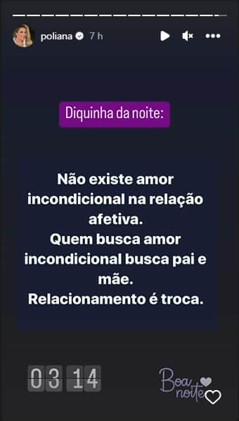 Poliana Rocha dá recado sobre amor incondicional em relação afetiva - Foto: Reprodução Poliana Rocha dá recado sobre amor incondicional em relação afetiva - Foto: Reprodução