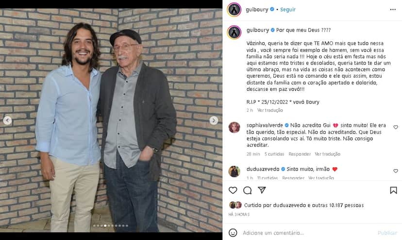 Neto de Reynaldo Boury, que trabalho com o avô em Chiquititas no SBT, se despediu (Foto: Reprodução/ Instagram) Neto de Reynaldo Boury, que trabalho com o avô em Chiquititas no SBT, se despediu (Foto: Reprodução/ Instagram)