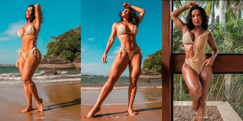 Aos 49 anos, Scheila Carvalho abusa de menor biquíni fio-dental e surge soltinha em praia isolada - Foto: Reprodução Aos 49 anos, Scheila Carvalho abusa de menor biquíni fio-dental e surge soltinha em praia isolada - Foto: Reprodução