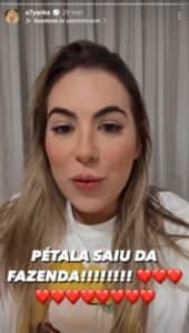 Yanka Barreiros confirmou a saída de Pétala em A Fazenda 14 (Foto: Reprodução / Twitter) Yanka Barreiros confirmou a saída de Pétala em A Fazenda 14 (Foto: Reprodução / Twitter)