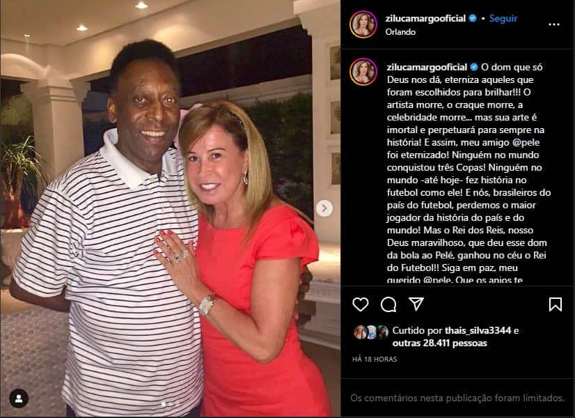 Zilu Godói lamenta morte de Pelé e presta homenagem - Foto: Reprodução Zilu Godói lamenta morte de Pelé e presta homenagem - Foto: Reprodução