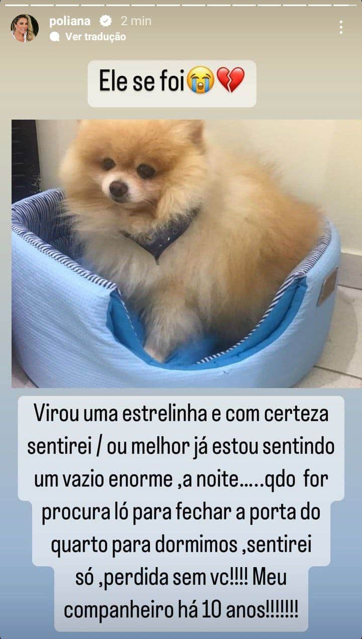 Poliana Rocha comunica morte de cachorro e surge bastante abalada (Foto: Reprodução) Poliana Rocha comunica morte de cachorro e surge bastante abalada (Foto: Reprodução)