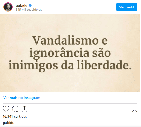 Print do perfil de Gabriela Duarte nas redes sociais - Foto Reprodução Print do perfil de Gabriela Duarte nas redes sociais - Foto Reprodução