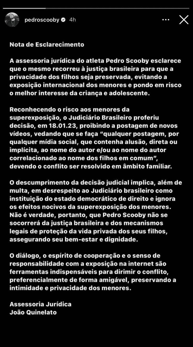 Publicação de Pedro Scooby (Foto: Reprodução/ Instagram) Publicação de Pedro Scooby (Foto: Reprodução/ Instagram)