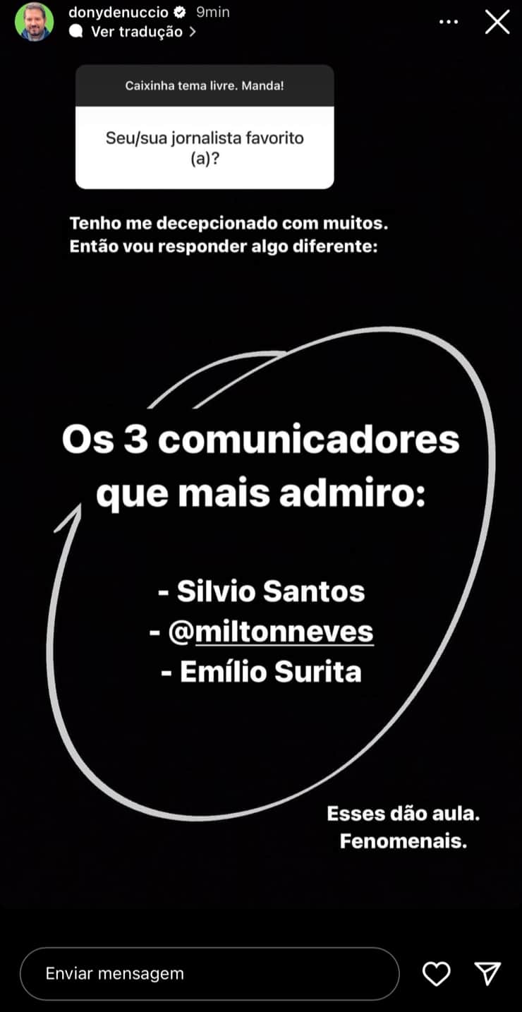O ex-Globo, Dony De Nuccio, abre o jogo sobre decepção com colegas jornalistas e cita dono do SBT - Foto Reprodução