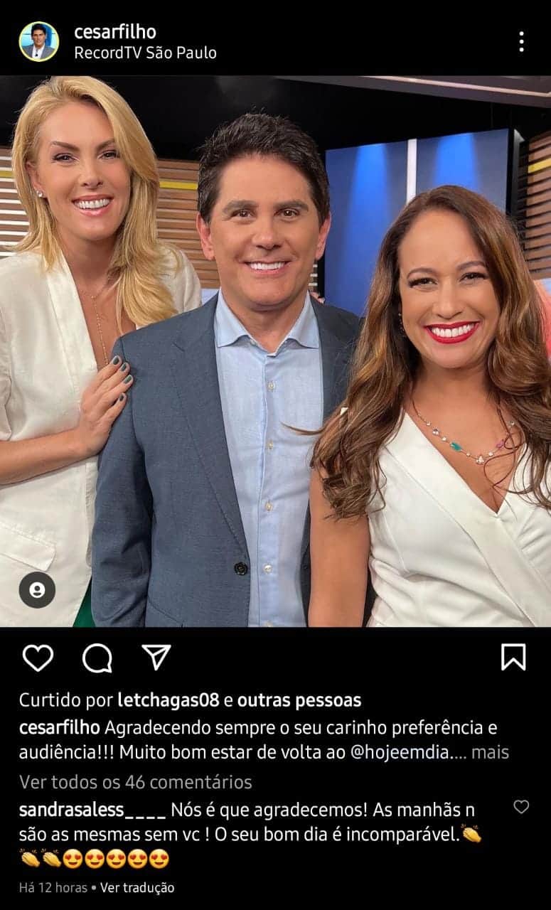 Publicação de César Filho (Foto: Reprodução/ Instagram) 