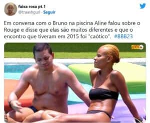 BBB23 - Aline escancara tensões na amizade após turnê caótica no Rouge: "Abalou" (Foto: Reprodução / Twitter) BBB23 - Aline escancara tensões na amizade após turnê caótica no Rouge: "Abalou" (Foto: Reprodução / Twitter)