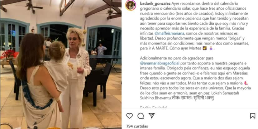 Ana Maria Braga recebeu um recado de Badarik González (Foto: Reprodução/Instagram) Ana Maria Braga recebeu um recado de Badarik González (Foto: Reprodução/Instagram)
