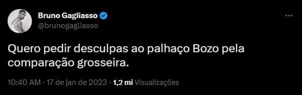 Retratação de Bruno Gagliasso no Twitter - foto: Reprodução