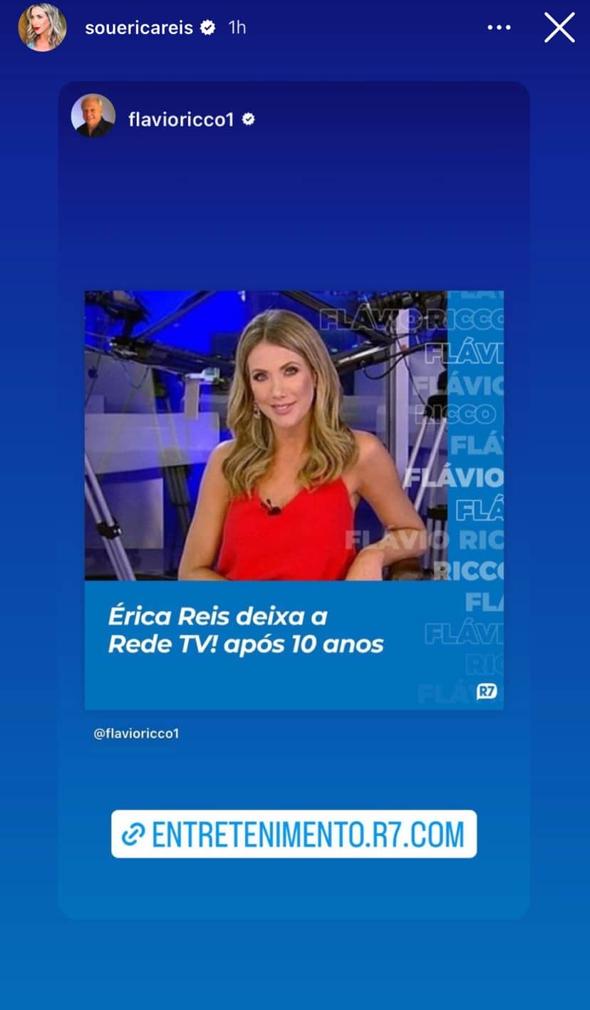 Após uma década dedicada a RedeTV!, Érica Reis pede demissão e faz desabafo sobre decisão tomada - Foto Reprodução Após uma década dedicada a RedeTV!, Érica Reis pede demissão e faz desabafo sobre decisão tomada - Foto Reprodução