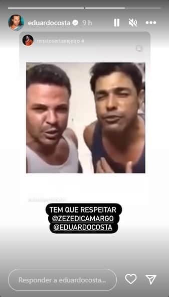 Eduardo Costa divulga vídeo ao lado de Zezé, após silêncio com sertanejos - Foto: Reprodução Eduardo Costa divulga vídeo ao lado de Zezé, após silêncio com sertanejos - Foto: Reprodução