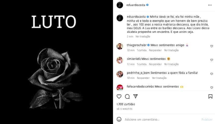 Eduardo Costa surgiu abalado ao confirmar morte na família - Foto: Reprodução/ Instagram Eduardo Costa surgiu abalado ao confirmar morte na família - Foto: Reprodução/ Instagram