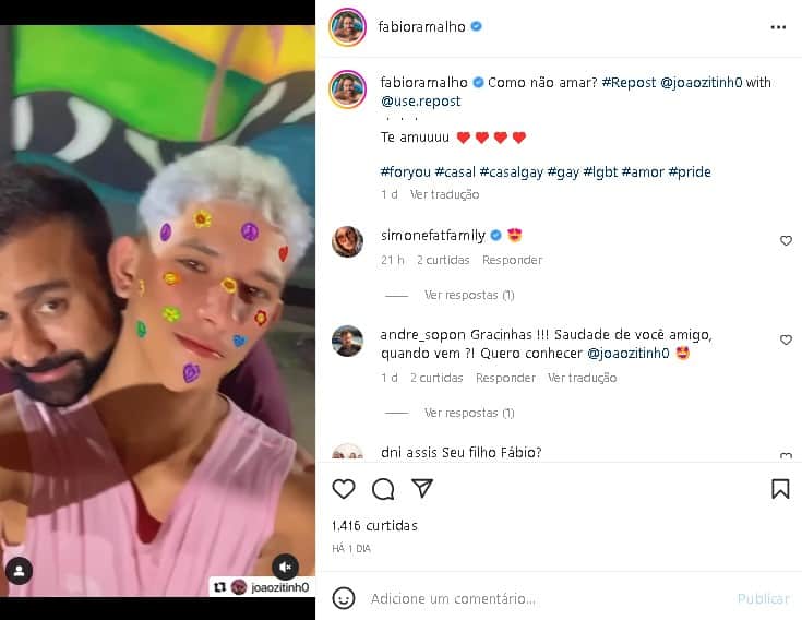 Fábio Ramalho namora o tiktoker Joãozitinho Fábio Ramalho namora o tiktoker Joãozitinho