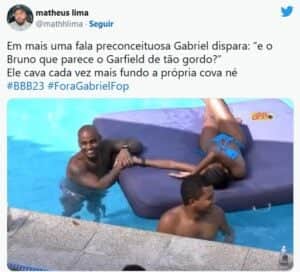 BBB23: Gabriel volta a atacar e causa revolta após chamar Bruno de gordo (Foto: Reprodução / Twitter) BBB23: Gabriel volta a atacar e causa revolta após chamar Bruno de gordo (Foto: Reprodução / Twitter)