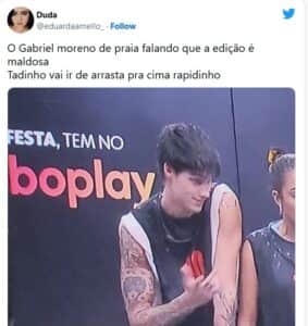 BBB23 - Gabriel fala o que não devia, faz grave acusação contra a produção e é advertido (Foto: Reprodução / Twitter)