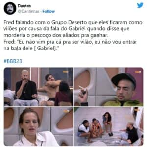 BBB23: Fim de jogo? Detonado, Gabriel perde apoio até de aliados (Foto: Reprodução / Twitter) BBB23: Fim de jogo? Detonado, Gabriel perde apoio até de aliados (Foto: Reprodução / Twitter)