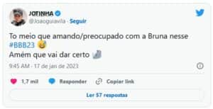 BBB23 - Ex-ficante de Bruna Griphao, João Guilherme comenta comportamento da atriz no reality (Foto: Reprodução / Twitter)
