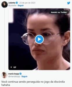 Comparada a Marília no Jogo da Discórdia, Juliette debocha do BBB23 (Foto: Reprodução / Twitter) Comparada a Marília no Jogo da Discórdia, Juliette debocha do BBB23 (Foto: Reprodução / Twitter)