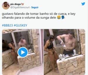 BBB23 - Em clima de pegação, Key confere 'atributos' de Gustavo durante banho (Foto: Reprodução / Twitter) BBB23 - Em clima de pegação, Key confere 'atributos' de Gustavo durante banho (Foto: Reprodução / Twitter)