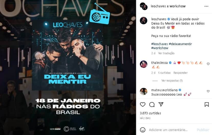 Leo Chaves anunciou parceria com dupla sertaneja (Foto: Reprodução/ Instagram) Leo Chaves anunciou parceria com dupla sertaneja (Foto: Reprodução/ Instagram)
