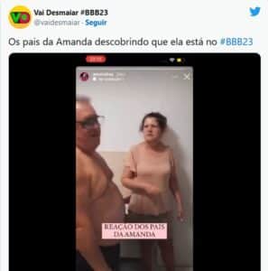 BBB23 - Amanda esconde da família que vai entrar no reality e pais descobrem pela TV (Foto: Reprodução / Twitter) BBB23 - Amanda esconde da família que vai entrar no reality e pais descobrem pela TV (Foto: Reprodução / Twitter)