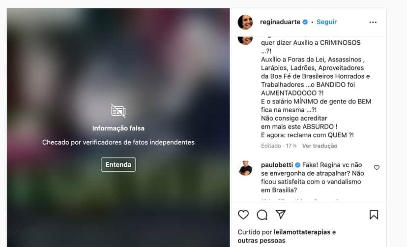 Regina Duarte dá o que falar mais uma vez, Paulo Betti parte pra cima e humilha atriz ao se deparar com fake news - Foto Reprodução Instagram Regina Duarte dá o que falar mais uma vez, Paulo Betti parte pra cima e humilha atriz ao se deparar com fake news - Foto Reprodução Instagram