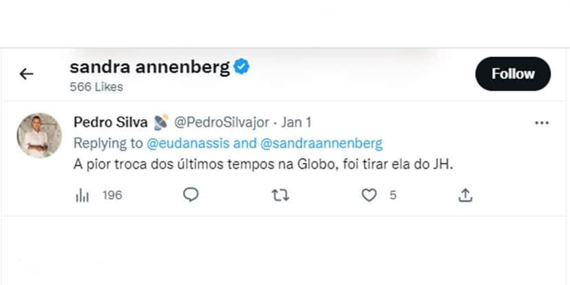 Sandra Annenberg curtiu um tweet criticando a decisão da Globo, após ser tirada do Jornal Hoje (Foto: Reprodução) Sandra Annenberg curtiu um tweet criticando a decisão da Globo, após ser tirada do Jornal Hoje (Foto: Reprodução)