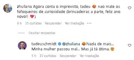 Apresentador respondeu fã e contou que a esposa passou mal (Foto: Reprodução/ Instagram) Apresentador respondeu fã e contou que a esposa passou mal (Foto: Reprodução/ Instagram)