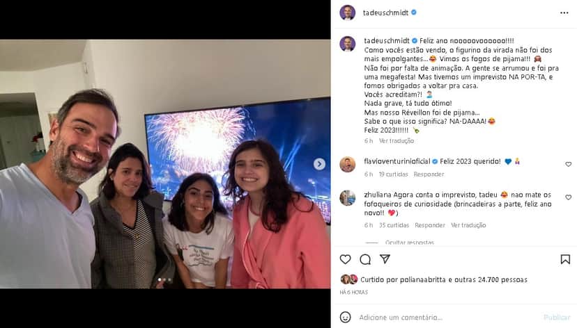 Tadeu Schmidt fez relato em suas redes sociais e explicou motivo para passar o réveillon em casa (Foto: Reprodução/ Instagram) Tadeu Schmidt fez relato em suas redes sociais e explicou motivo para passar o réveillon em casa (Foto: Reprodução/ Instagram)